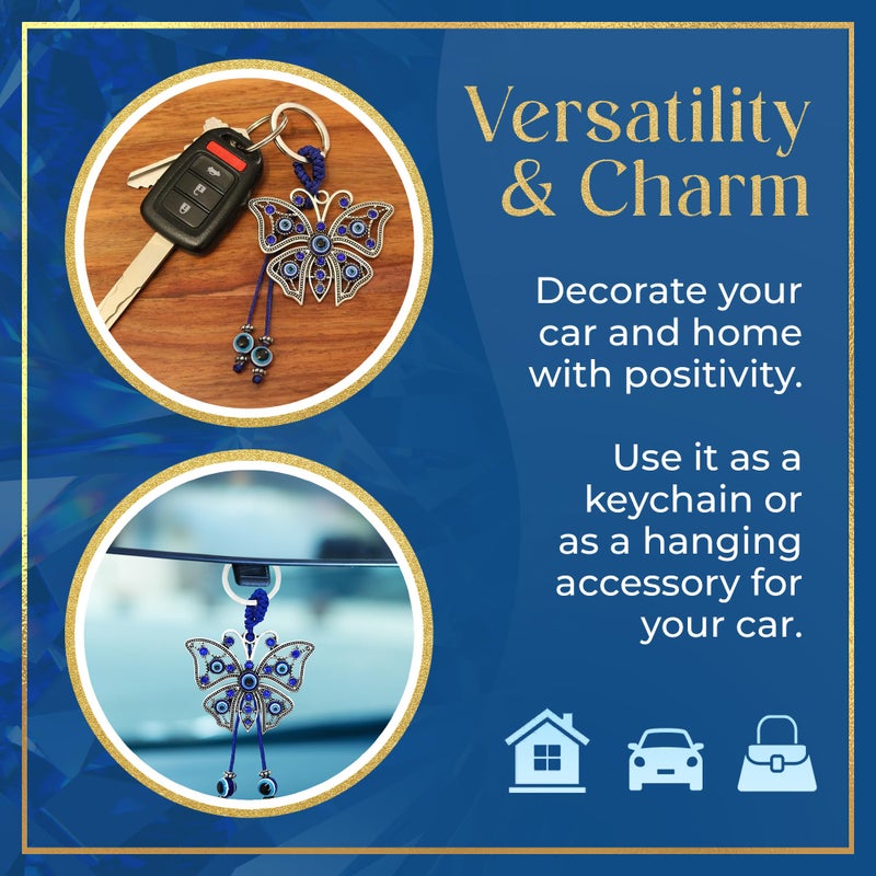 LUCKBOOSTIUM Evil Eye Butterfly - Sign of Life, Good Luck Charm Keychain & Protection, Evil Eye Car Hanging Ornament, Rear View Mirror Accessories, Home Decor, Spiritual Gift for Men and Women - Image 3